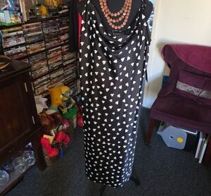 Eloquii Black Slip Dress with White Heart Print